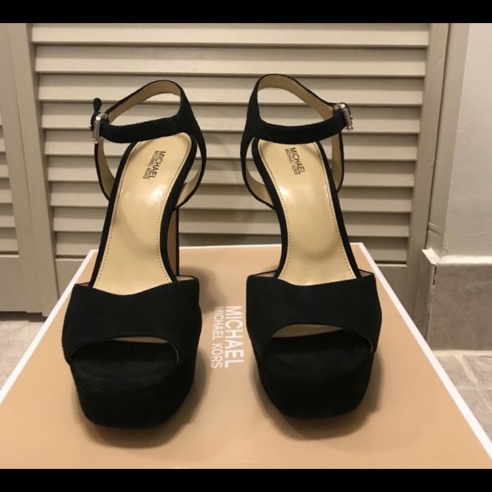 MK open toe suede heels